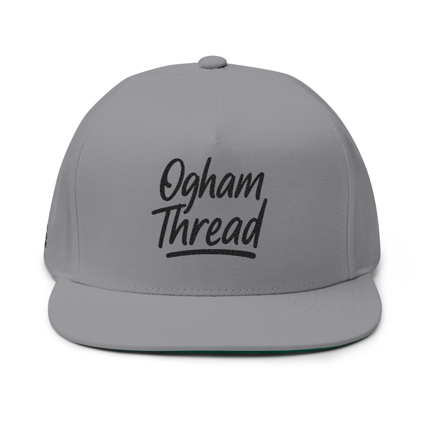 Embroidered Flat Bill Cap — "Ogham Thread" Script Snapback