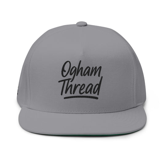 Embroidered Flat Bill Cap — "Ogham Thread" Script Snapback