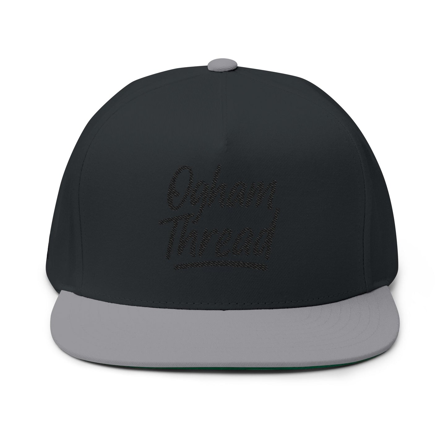 Embroidered Flat Bill Cap — "Ogham Thread" Script Snapback